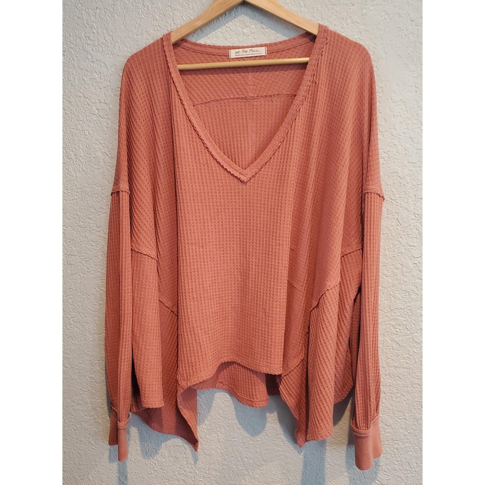 We The Free Shirt Coraline Womens Med Waffle Knit Balloon Sleeve Tunic Peach